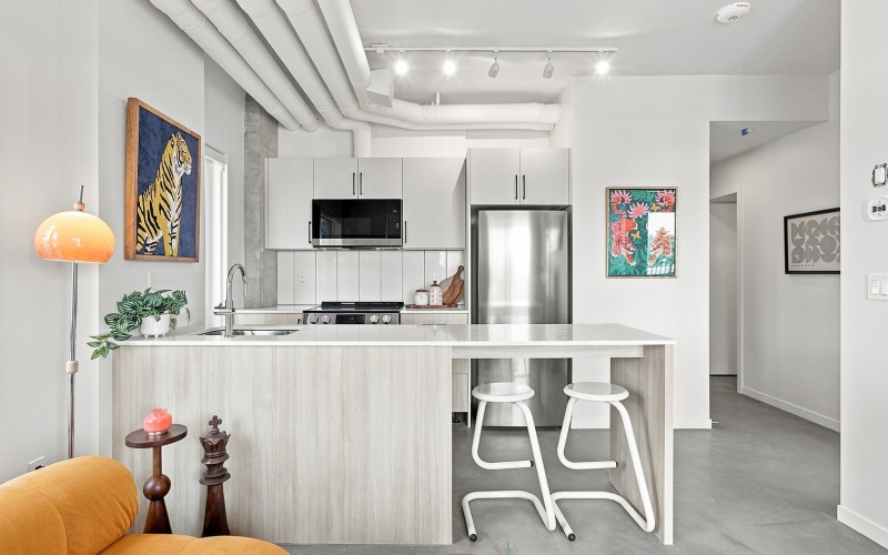 kitchen with white cabinets