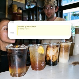 coffee drinks and people at a bar
